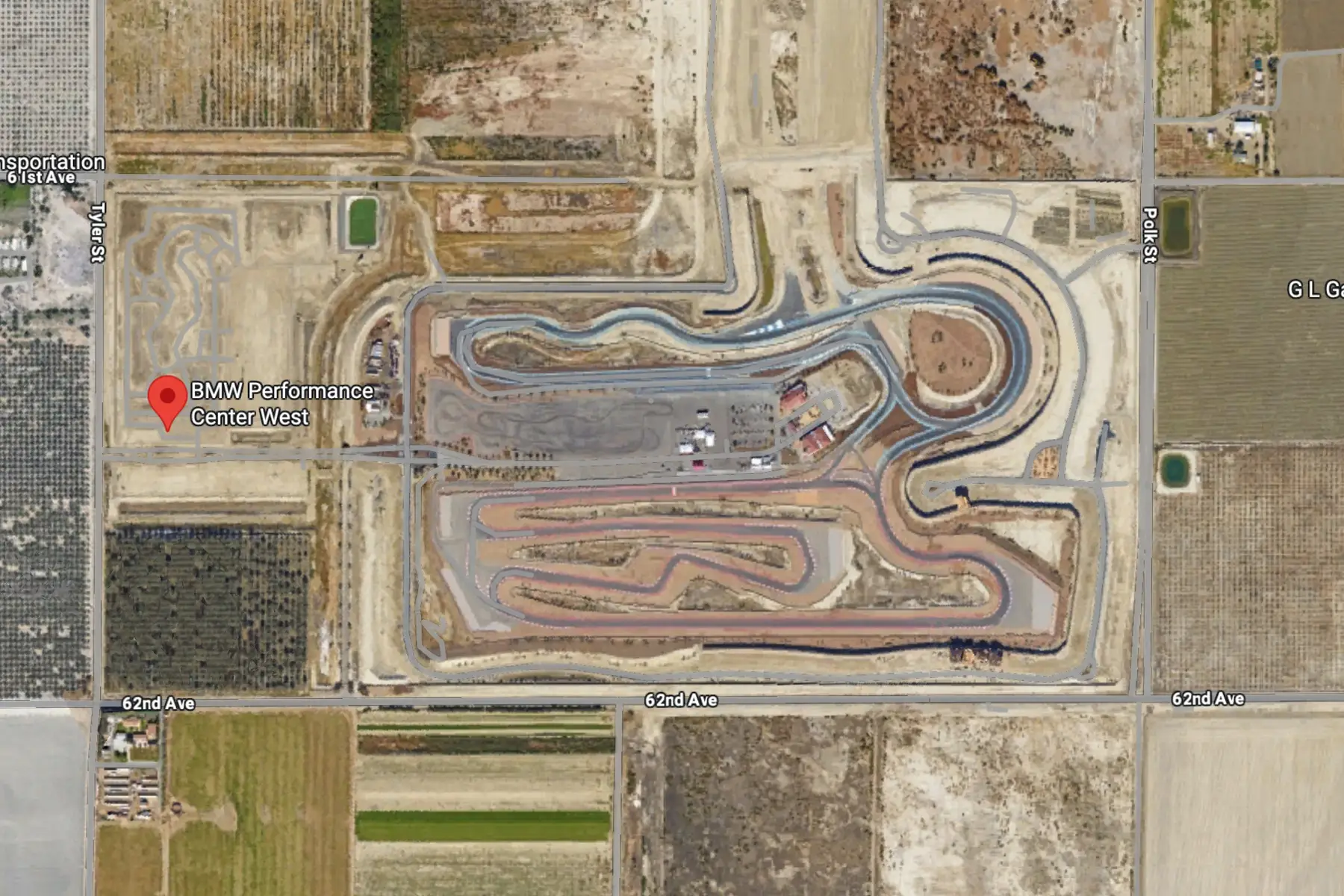 Satellite map showing the location of BMW Performance Center West